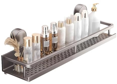 ZQBXHDZW éTagèRe De Douche Ventouse sans PerçAge - Rangement Amovible,éTagèRe Murale avec Trous Drainage pour Salle Bain Cuisine Salon Shampooing,1 Seconde Installation(50 * 12 * 4cm,Gray)