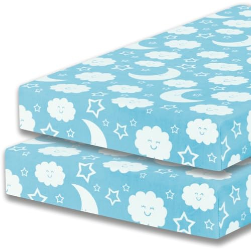 2 x Cot Bed Fitted Sheet 100% Cotton 200 Thread Count 12 Colours, Cot Bed 70 x 140 CM - blue moon