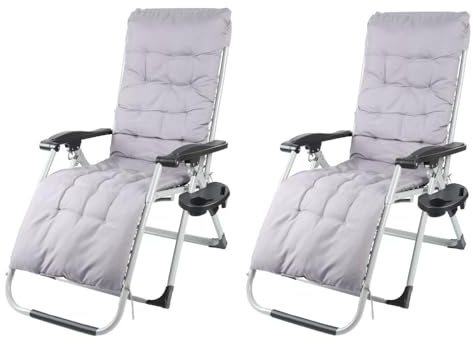 OHMG Gartenliege, Zero Gravity, Campingstuhl, faltbar, Relaxsessel mit gepolsterter Kopfstütze, Sommerliege aus legiertem Stahl, bequemer Outdoor-Stuhl, 2 Stück