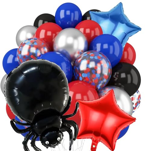 28 Stück Rot Blau Schwarz Luftballons Set, Geburtstag Luftballons, Konfetti Luftballons, Explosions Stern Blitz Folienballon, für Jungen Mädchen Geburtstag Party Dekoration