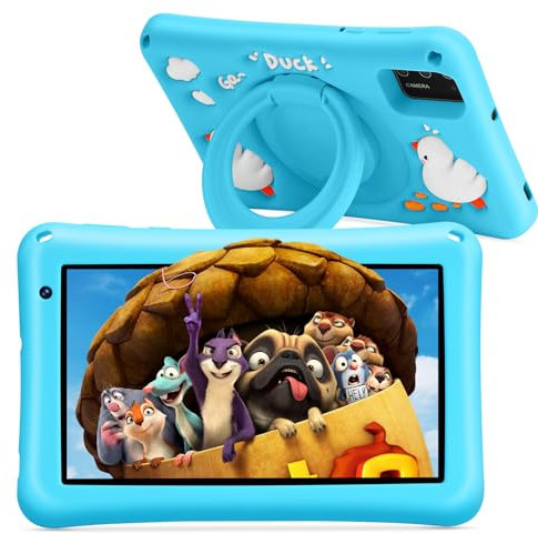 BISAIKASOW Tablet Bambini 7pollici, Android 13, Octa-Core, 8GB+64GB (esp. 256GB), 5800mAh Batteria, Doppia Cam. 5MP+8MP, Software Bambini, Controllo Parentale, con Custodia (Blu)