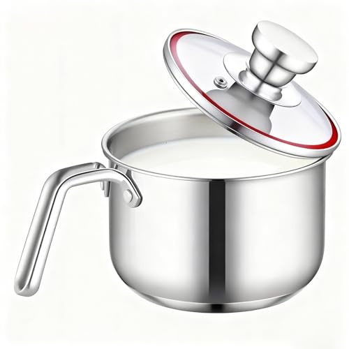 VEGOATY Pentola per latte a induzione in acciaio inox: mini pentola da 14 cm, per latte e porridge (304 acciaio/10 cm di profondità)
