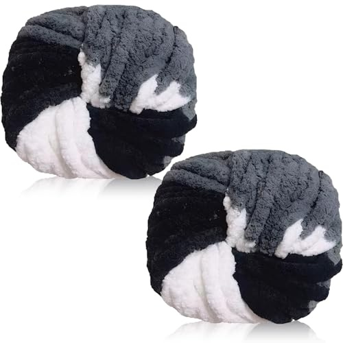 Exquilnova Dicke Wolle 500 g(250 g*2), Chenille Chunky Yarn für Armstricken, XXL Riesen Handstrickgarn, Soft Arm Knitting zum Häkeln, Wolle für Decke Stricken, Taschen, Teppiche und Haustier Bett