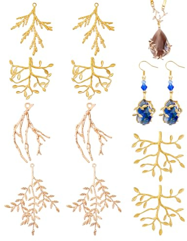 PH PandaHall 10pcs 5 Styles Branch Shape Blanks Prong Setting, Adjustable Claw Pendant Trays Golden Branch Backing Open Bezels for DIY Craft Necklace Bracelet Earrings Jewellery Making