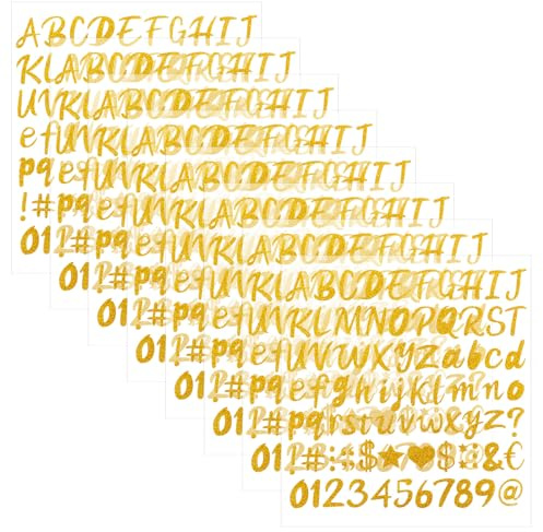 648 Stück 8 Bögen Glitzer Buchstaben Aufkleber Selbstklebend Buchstaben Aufkleber Buchstabe Glitzer Nummer Sticker Klebebuchstaben Selbstklebend Silber Buchstabe für Scrapbooking(Golden,1 Zoll)