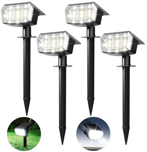 PATIOPIA Solar Spot Lights Outdoor Garden, 63 LED Solar Powered SpotLights, 3 Modes, IP65 Waterproof Garden UpLighters for Yard Pathway Patio Driveway (4 Pack,Cold White)