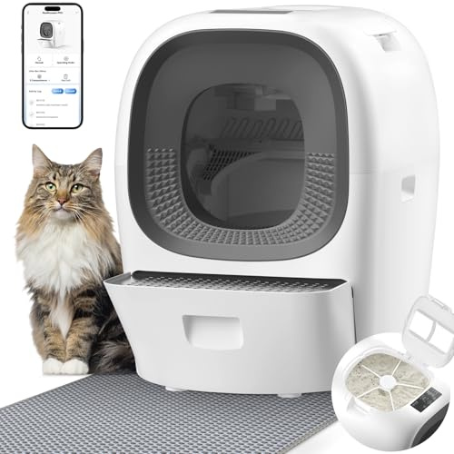 LALAHOME 80L Auto Refill Self-Cleaning Litter Box AI Electric Litter Tray Automatic for Multiple Cats, Rake Design ScoopFree, Safety Sensors, Anti-Leakage, Odor Control, 5G WiFi App