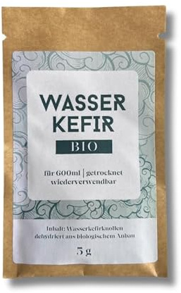 Bio Wasserkefir Starter Kultur, Getrocknete Kefirknollen für 600ml, Wiederverwendbare Fermentationskultur, Exclusiv Handel, Aachen - 5g Packung