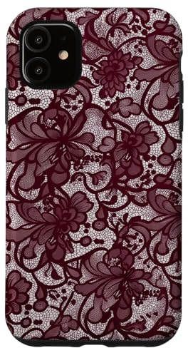 Burgundy Lace Vintage Pattern Case for iPhone 11