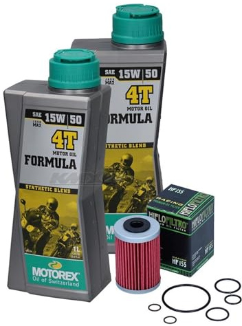 kmx24 Ölwechsel Set – passt an KTM Duke RC 390 Modelle ab 2013, Adventure 390 Modelle ab 2020 – mit Motorex Formula 4T 15W50 – Ölfilter Wartungs Kit