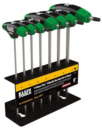 Klein Tools JTH67T Sechskantschlüssel-Set, TORX T-Griff Innensechskantschlüssel Set mit 6 Zoll Klingen, Ständer inklusive, 7-teilig