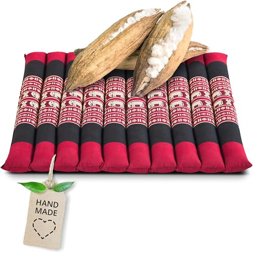 livasia Sitzkissen Stuhlauflage groß - 50x50x4,5cm - Bodenkissen gesteppt Indoor/Outdoor, Meditationskissen Yogakissen, Stuhlauflage Palettenmöbel, Steppkissen Stuhl und Bank (Rot/Elefanten)