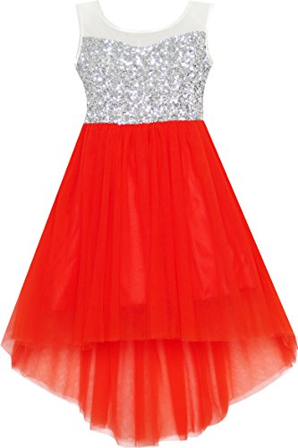 Sunny Fashion Mädchen Kleid Pailletten Masche Party Hochzeit Prinzessin Tüll rot Gr. 122