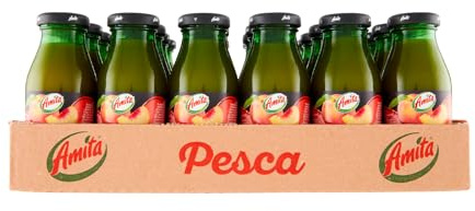 Amita Pesca, Bevanda Rinfrescante a Base di Pesca, Gusto Autentico e Fresco, con almeno il 40% di Frutta - Confezione da 24 Bottiglie di Vetro