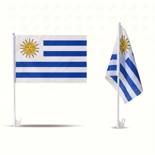2er Set Auto Fahne Uruguay - Autofahnen Uruguayische Flagge 30 x 45 cm, Fußball Fanartikel, WM & EM, Länderflagge Uruguay