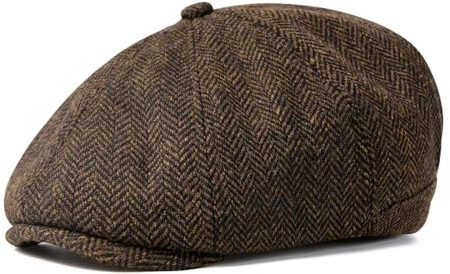 VOBOOM Herren Wollmischung Newsboy Cap 8 Panel Hut Tweed Cap Fischgrätenmütze Cabbie Flat Cap, Fischgrätenkaffee, Einheitsgröße