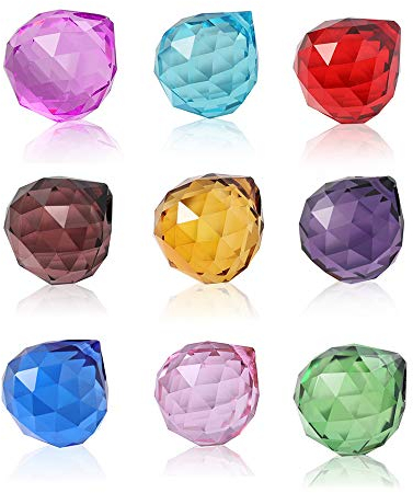 Tong Yue Colgante vintage Feng Shui de cristal facetado de 30 mm, con forma de bola de cristal, multicolor, paquete de 9