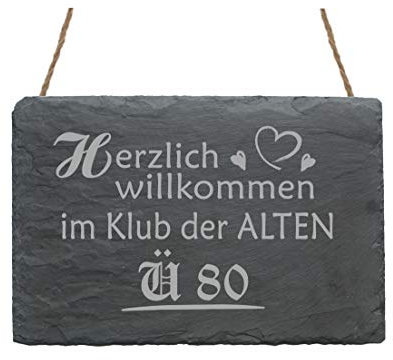 Wetterfeste Schiefertafel « Herzlich Willkommen im KLUB der ALTEN - Ü 80 » Schild Türschild Dekoschild Geschenk Oma Opa Großeltern - Rente Geburtstag