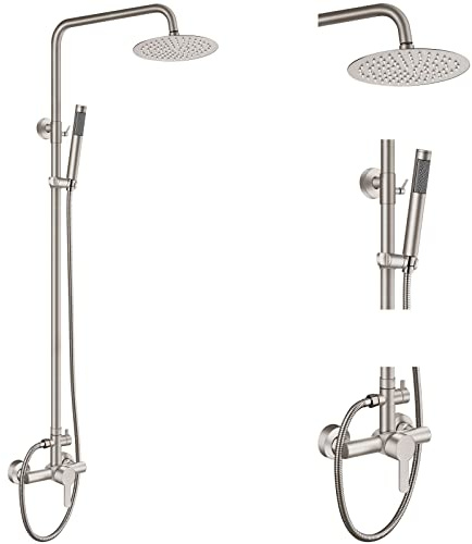 Aolemi Esterna SUS304 Doccia Set Combo In Acciaio Inox 8 Soffione doccia a pioggia Kit Singola Maniglia Ad Alta Pressione Mano Spray Montaggio A Parete 2 Doppia Funzione Spazzola Nichel