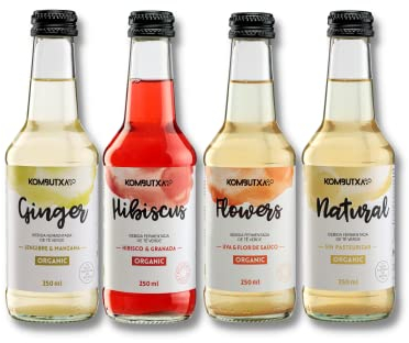 BOISSON ÉCOLOGIQUE KOMBUTXA TE KOMBUCHA - 3un Ginger + 3un Hibiscus + 3un Flowers + 3un Natural 250ml Thé fermenté bio énergie écologique combustion des graisses sans sucre ajouté
