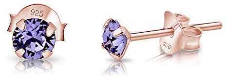 DTPsilver - Winzige Ohrringe 925 Sterling Silber Rosèvergoldet mit Kristallen von Swarovski® Elements Runde Sehr kleine Ohrstecker - Durchmesser 4 mm - Farbe : Tansanit