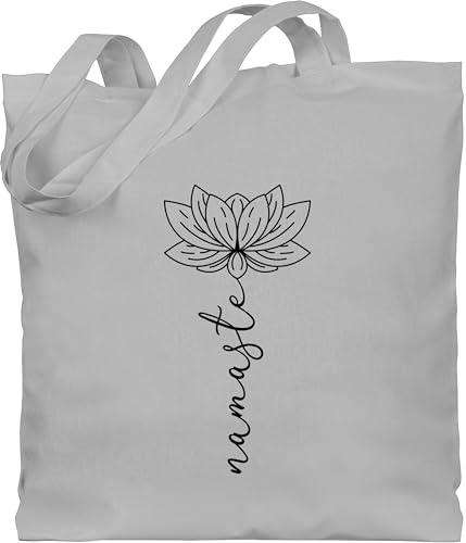 Baumwolltasche - und Wellness - Namaste Lotusblüte I Geschenk Yoga - Unisize - Hellgrau - beuteltasche stoff hipster geschenke joga hippie stoffbeutel baumwolle meditation line art jute für fans