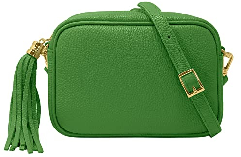 Parubi, Borsa Donna a Tracolla, In Vera Pelle Grana Dollaro, Modello Anastasia, con Frange, Verde Bottiglia