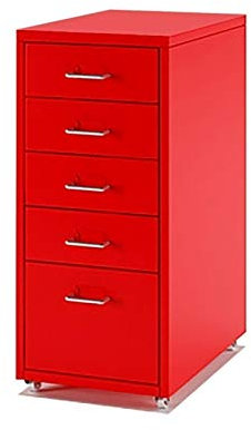 Aktenschrank Hängemappen 5 Schublade, Datei Schublade mit Rollen, Aktenschubladen Metall for Bunte Büromöbel (Color : Red, Size : 5)