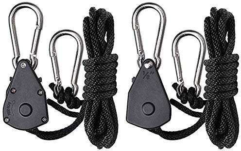 Seil Ratsche 2 Stück, Mayllona 1/8 Zoll Ratsche 2M Länge Einstellbare Heavy Duty Zurrgurte, Karabinerhaken Clip Aufhänger Tragkraft 68kg für Grow Plant Fan Filter Light Room Equipment