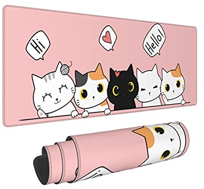 Pink Kawaii Kittens Cat Gaming Mouse Pad Large XL Long Extended Pads Big Mousepad Keyboard Mouse Mat Desk Pad Home Office Decor Accessories for Computer Pc Laptop