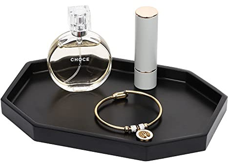 Shinowa 20,3cm Bandeja Pequeña Decorativa de Resina, Plato Organizador Antideslizante para Organización de Cuarto de Baño, Tocador, Cocina, para Joyería Cosmética Jabón Toalla Champú, Negro Mate
