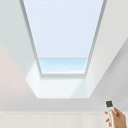 TIPIACE Hard-Wired Motorized Skylight Roof Window Cellular Honeycomb Full Blackout Waterproof Blinds Curtain Suitable Skylight Glass Room Sloping Roof Room (Pure White 93021A)