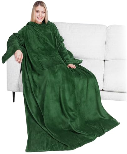 PAVILIA Premium-Fleecedecke mit Ärmeln für Damen, Herren, Erwachsene, tragbare Decke, warm, gemütlich, super weicher Überwurf mit Arm, Geschenk für Frauen, Ehefrau (smaragdgrün, normale Tasche)