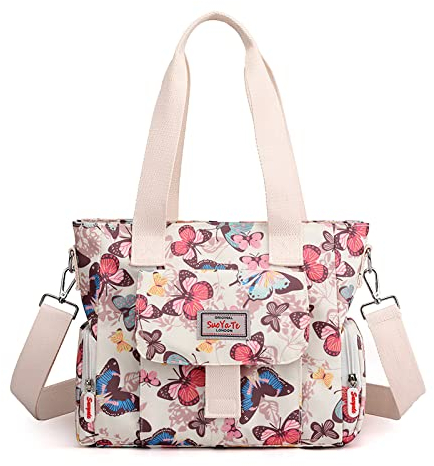 FORRICA Handtaschen Damen Shopper Umhängetasche Modemuster Groß Schultertasche Frauen Wasserdicht Handtaschen mit Mehreren Taschen Schmetterling