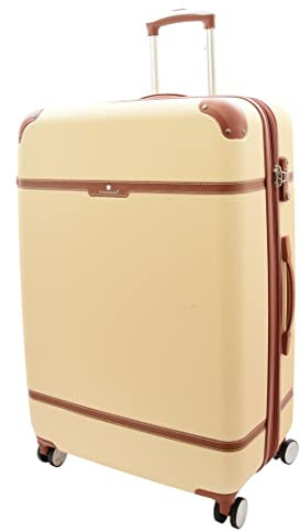 Vintage Style 4 Räder, Hartschalen-Gepäck, erweiterbar, leicht, Koffer, Reisetaschen, beige, Large | 69x48x30CM,112L,4.0KG, Erweiterbares Hartschalengepäck mit Drehrollen