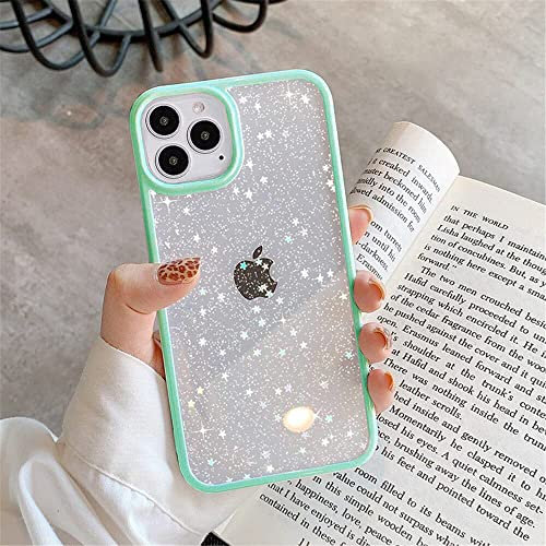 OWM iPhone 14 PRO MAX Case Clear Back Glitter Bling Star Sparkly Bumper Crystal Shockproof Silicone Slim Phone Cover Women Girls Case for iPhone 14 Pro Max (Mint)