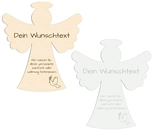 Alsino Holzengel Schutzengel aus Holz oder Acryl mit Gravur Kommunion Konfirmation Taufe - personalisierter Engel - 15-30 cm (Holz Birke Multiplex)