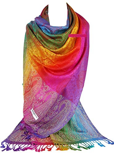 GFM® Seidiger Regenbogen-Schal im Pashmina-Stil mit Paisleymuster oder Blumenmuster (NEOPASH-A), Paisleymuster, 39-vll-Paisley-Rot, L