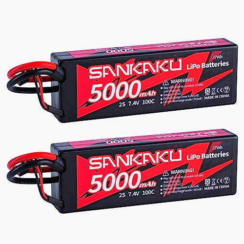 SANKAKU Batterie Lipo 7,4V 5000mAh 100C 2S Lipo avec fiche Deans T pour véhicules RC Buggy Voiture Camion réservoir Bateau Hobby 2 pièces