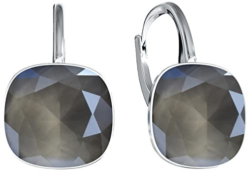 Damen Hängen Ohrringe Silber 925 mit Marken Kristalle Zirkonia - Schmuck Echt Silberne Hängende Ohrhanger für Frauen und Mädchen - Hängeohrringe Ideal Geschenk (Grey)