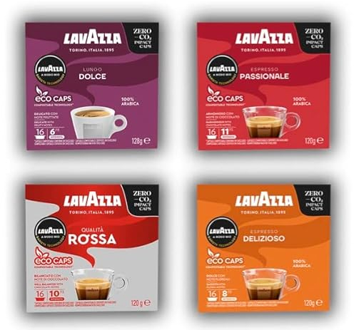 Lavazza 4 Variety Pack, A Modo Mio, Coffee Capsules, Compostable, 64 Coffee Pods (4 packs of 16)