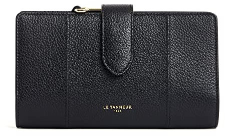 Le Tanneur, Portefeuille, Porte Monnaie, en Cuir grainé, Juliette, Femme, 4 Poches Plates, 18 Compartiments Cartes, Poche zippée Monnaie, Fermoir Bouton Pression à Rabat, Anti RFID, Porte Cartes