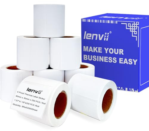 LENVII Etichetta autoadesiva multifunzionale, termoadesiva, adatta per stampanti di etichette portatili e desktop (40 × 30 mm（8 Rolls）)
