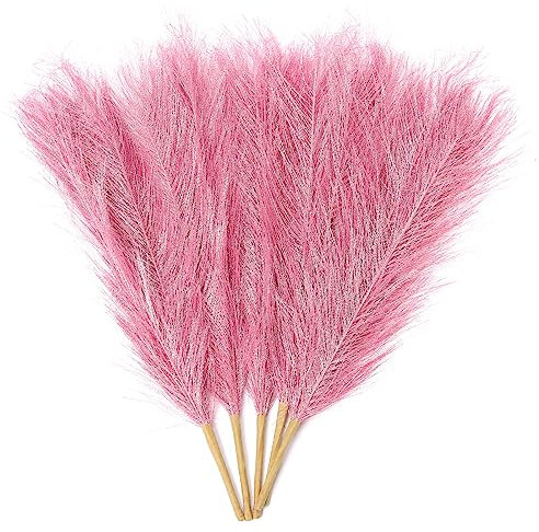 Artificial Pampas Grass 18''/ 45cm Faux Pampas Grass Boho Home Decor,Fluffy Pampas Grass Dried Floral Flower Filler Artificial Fake Flowers Bouquets for Wedding Bedroom Living Room Decor(Pink)…
