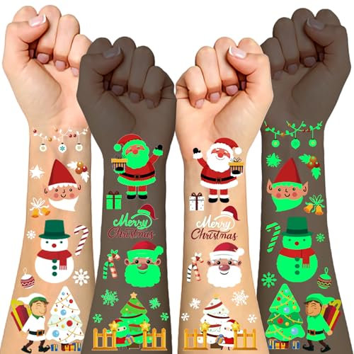 15 Blatt Weihnachten Tattoo Kinder Leuchtende, Weihnachtstattos Kinder Adventskalender Füllung, Weihnachtsgeschenke Nikolaus Geschenke Kleinigkeiten für Adventskalender Füllung
