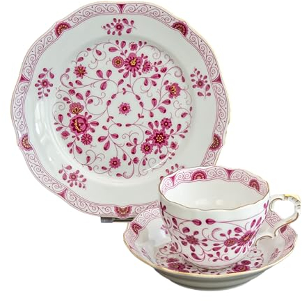 zweckart Kaffee-Gedeck 3 tlg. Kaffeetasse Untertasse Kuchenteller Alte Ranke rot