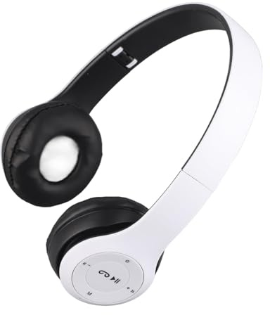Bluetooth Headphones, Over Ear Noise Reduction Foldable | Wireless Headset, Deep Bass Audio, Sports Use, School and Travel, Mobile Phone Compatibility, White Finish