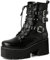 EXECAB Damen-Stiefeletten zum Schnüren, Gothic-Punk-Stil, Nieten, Knöchelriemen, Metallschnalle, Plateau, Blockabsatz, Biker-Stiefeletten,Schwarz,45 EU