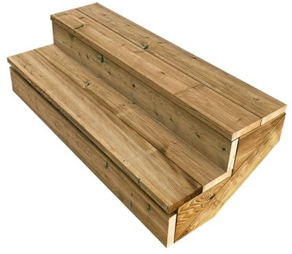 Berlin - Terrassentreppe Holz - H37cm 2 Stufen, Breite 120cm, MIT Setzstufen- Vinuovo - Set für Ihre Außentreppe aus Holz