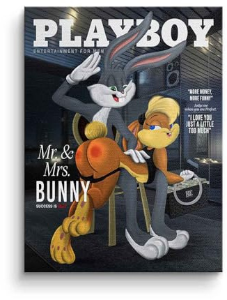 Leinwandbild Playboy Bugs Bunny Lola Bunny Comic Cartoon sexy schwarz Größe 80 X 60 CM, Farbe Ohne Rahmen